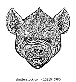 Hyena portrait. Hyena roaring illustration.