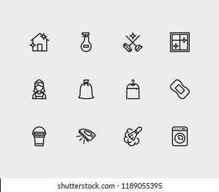 Hygiene Icons Set. House Cleaning And Hygiene Icons With Cleaning Service, Washer And Ironing. Set Of Structure For Web App Logo UI Design.