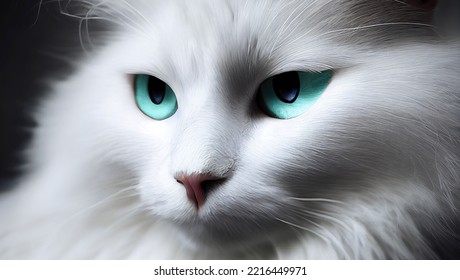 A Hyper Realistic Illustration Of A Cute White Cat Face With Blue Eyes - Great For A Background