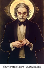 Hyper Realistic Illustration Of A Male Vampire Who Is Staring Intently At You And To Bite You