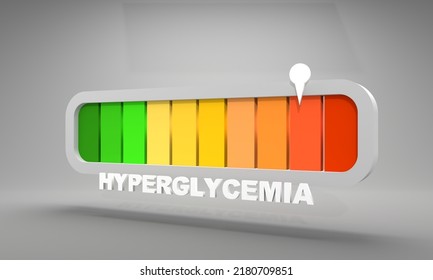 Hyperglycemia level measuring scale with pointer. Health care concept illustration. 3D render