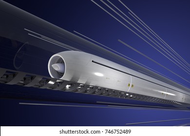 Hyperloop Ultra Fast Train Concept. Transport Of The Future. 3D Render