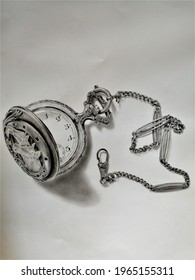 Hyperrealism Pencil Drawing Of An Old Men Clock