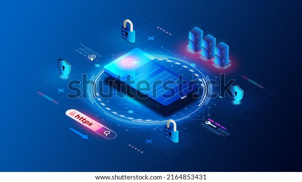 Hypertext Transfer\
Protocol Secure Concept - HTTPS - Extension of the Hypertext\
Transfer Protocol Used for Securing Communications over a Digital\
Network - 3D\
Illustration