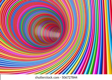 Hypnotic Psychedelic Multicolour Circles Tunnel extreme closeup. 3d Rendering
