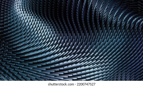 Hypnotic Technological Abstract Concept: Digital Forest of Silver Metal Stem Lines Moving in Waves. Futuristic Visualization, Advanced Technology, Stylish Geometric Structure. VFX 3D Graphics Render