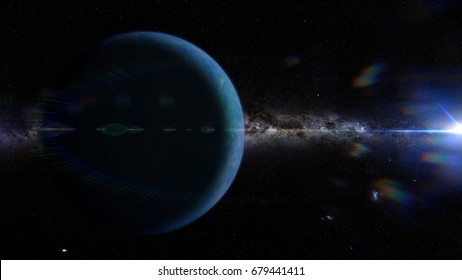 The Hypothetical Planet Nine In Front The Milky Way Galaxy And Lit By The Sun (3d Illustration Background, Elements Of This Image Are Furnished By NASA)