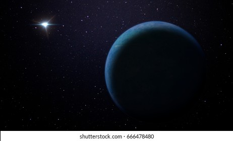 The Hypothetical Planet Nine In Front Of Stars Lit By The Sun (3d Illustration)  