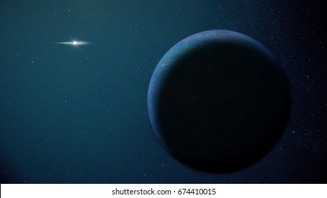 The Hypothetical Planet Nine In Front Of Stars Lit By The Far Away Sun (3d Illustration) 