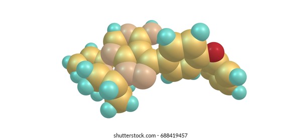 Ibrutinib Is A Small Molecule Drug That Binds Permanently To A Protein, The Drug Is Used To Treat B Cell Cancers Like Mantle Cell Lymphoma. 3d Illustration