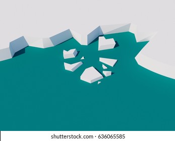 Ice Breaking Off North Pole 3D Illustration.