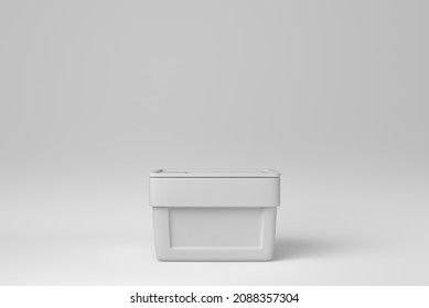 Ice Chest. Handheld Refrigerator Isolated Over On White Background. Minimal Concept. Monochrome. 3D Render.

