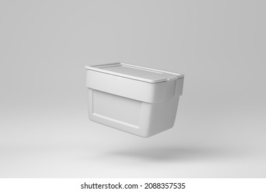 Ice Chest. Handheld Refrigerator Isolated Over On White Background. Minimal Concept. Monochrome. 3D Render.

