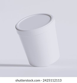  Ice cream buckets. Realistic blank white mockup of ice cream paper food container. 3D render illustration empty for mockup collection