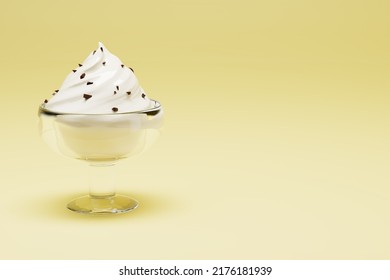 Ice Cream With Chocolate In Glass Bowl 3d Rendering.