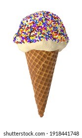 Ice Cream Cone with Sprinkles 3D illustration on white background