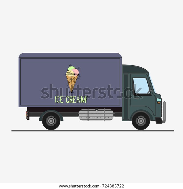 Ice\
cream cone. Truck advertisement. Flat \
illustration