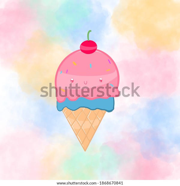 甘い雷雲を描くかわいいアイスクリーム のイラスト素材