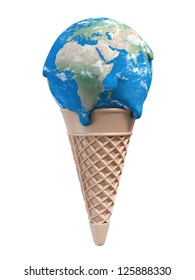 Ice Cream Earth Melts - Global Warming 3d Concept