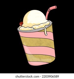 Ice Cream Float Drink Cartoon Illustration With Transparent Background