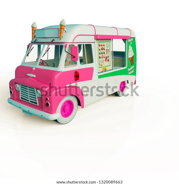 ice cream food truck will put some live in\
yours creations, 3d\
illustration