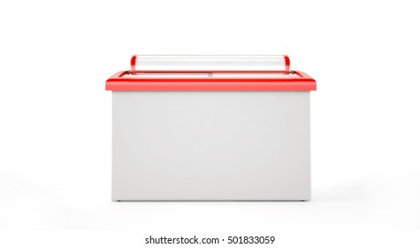 Ice Cream Freezer Isolated On White Background. 3d Rendering.