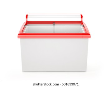 Ice Cream Freezer Isolated On White Background. 3d Rendering.