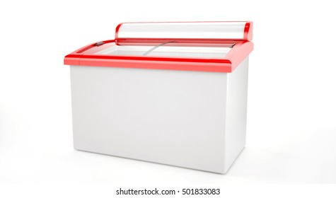 Ice Cream Freezer Isolated On White Background. 3d Rendering.