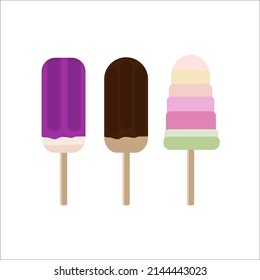 Ice Cream Icons, Chocolate And Fruit Popsicles