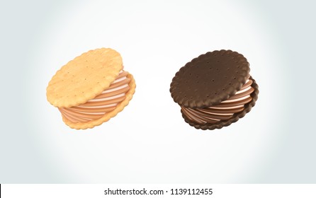 Ice Cream Sandwich Cookie, Design For Packaging With Clipping Path 3d Illustration.