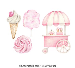 Ice cream,cotton candy,marshmallow,candy shop.Sweets set.Candy.Sweet food.Cafe. - Powered by Shutterstock