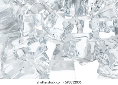 Ice cubes background, pile of white ice cubes. 3d rendering