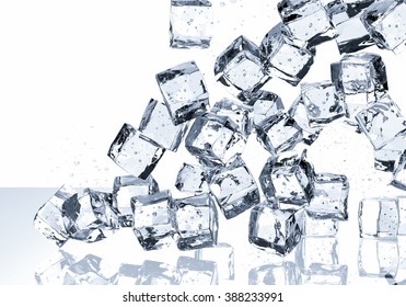ice cubes falling on white background - Shutterstock ID 388233991