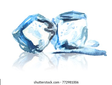 Ice cubes isolated on white background composition. Watercolor hand drawn illustration - Shutterstock ID 772981006