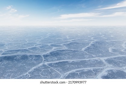 Ice ground with crack pattern, 3d rendering. Computer digital drawing.