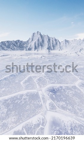 Ice ground with crack pattern, 3d rendering. Computer digital drawing.