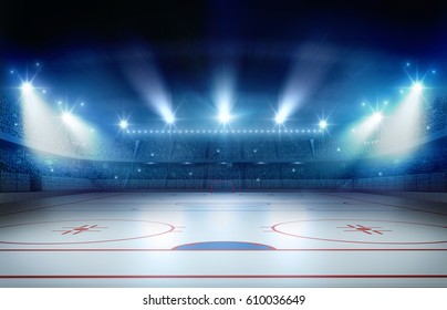 3D-рендеринг хоккейного стадиона, воображаемый стадион для хоккея с шайбой моделируется и визуализируется.