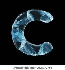 Ice Letter C On Black Background Isolated Frozen Cracked Ice On A Clean Black Black 3D Render