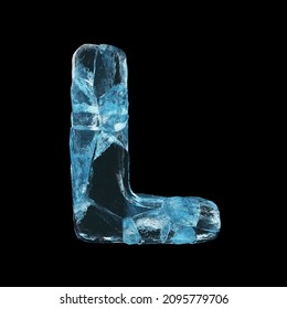 Ice Letter L On Black Background Isolated Frozen Cracked Ice On A Clean Black Black 3D Render