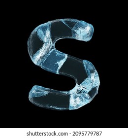 Ice Letter S On Black Background Isolated Frozen Cracked Ice On A Clean Black Black 3D Render