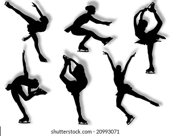 Ice skater silhouette in different poses and attitudes