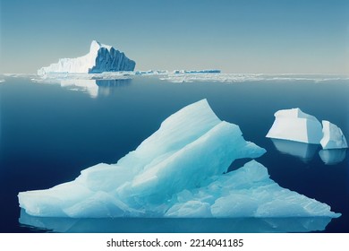 Iceberg In The Artic Sea, Melting Ice Floes Caused By Global Warming And Environment Damage, Polar Climate, 3d Illustration