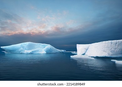 Iceberg In The Artic Sea, Melting Ice Floes Caused By Global Warming And Environment Damage, Polar Climate, Illustration 3d