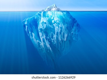 Iceberg floating in the ocean with visible underwater part. Global warming concept. 3D illustration