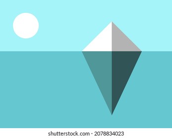 Iceberg Landscape. Hidden Risk, Danger, Climate Change, Global Warming And Nature Concept. Flat Design. Raster Copy