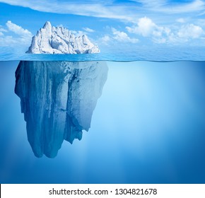 Iceberg in ocean. Hidden threat concept. 3d illustration.