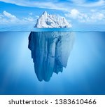 Iceberg in ocean. Hidden threat or danger concept. Central composition.