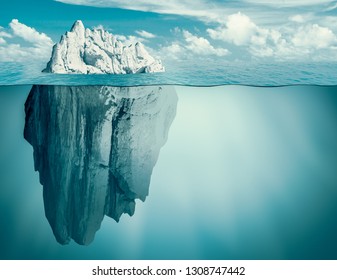 Iceberg In Ocean. Hidden Threat Or Danger Concept. 3d Illustration.