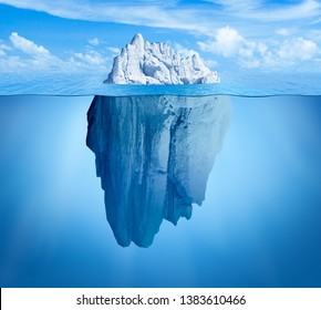 Iceberg In Ocean. Hidden Threat Or Danger Concept. Central Composition.