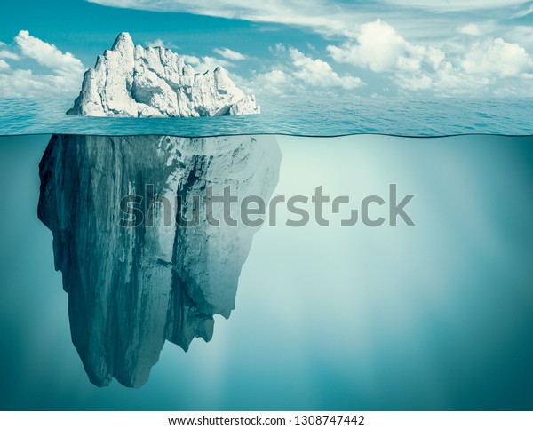 Iceberg in ocean. Hidden threat or danger\
concept. 3d\
illustration.